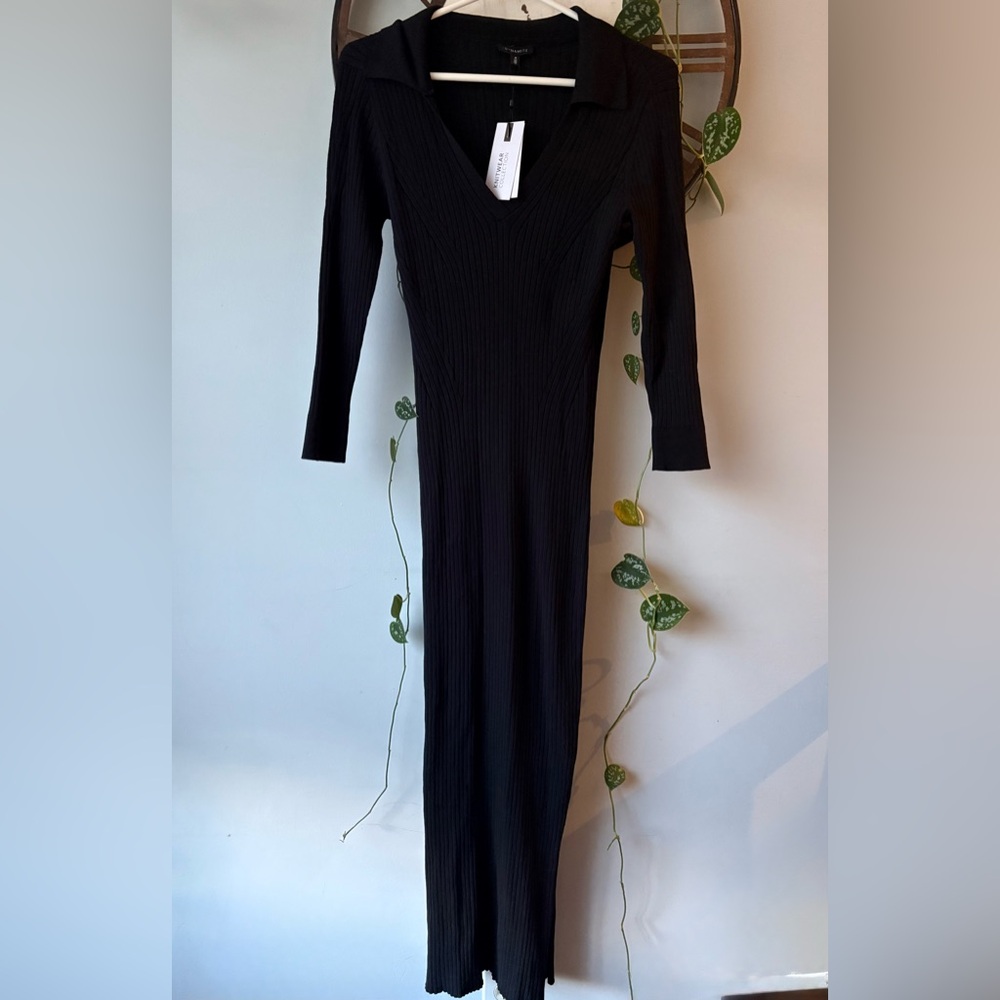 Dynamite knitwear Black collared v-Neck Dress